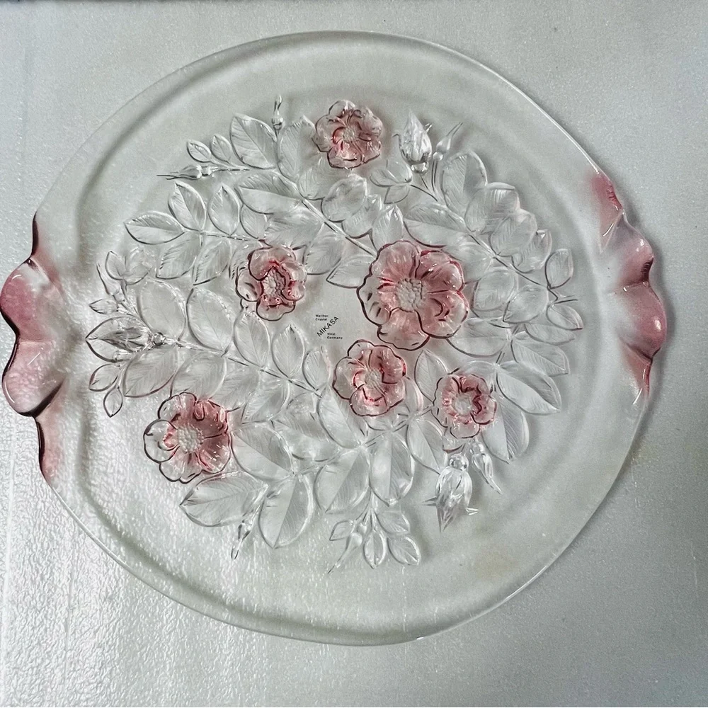 Mikasa Rosella Round Pink Floral Handled Cake Plate or Platter